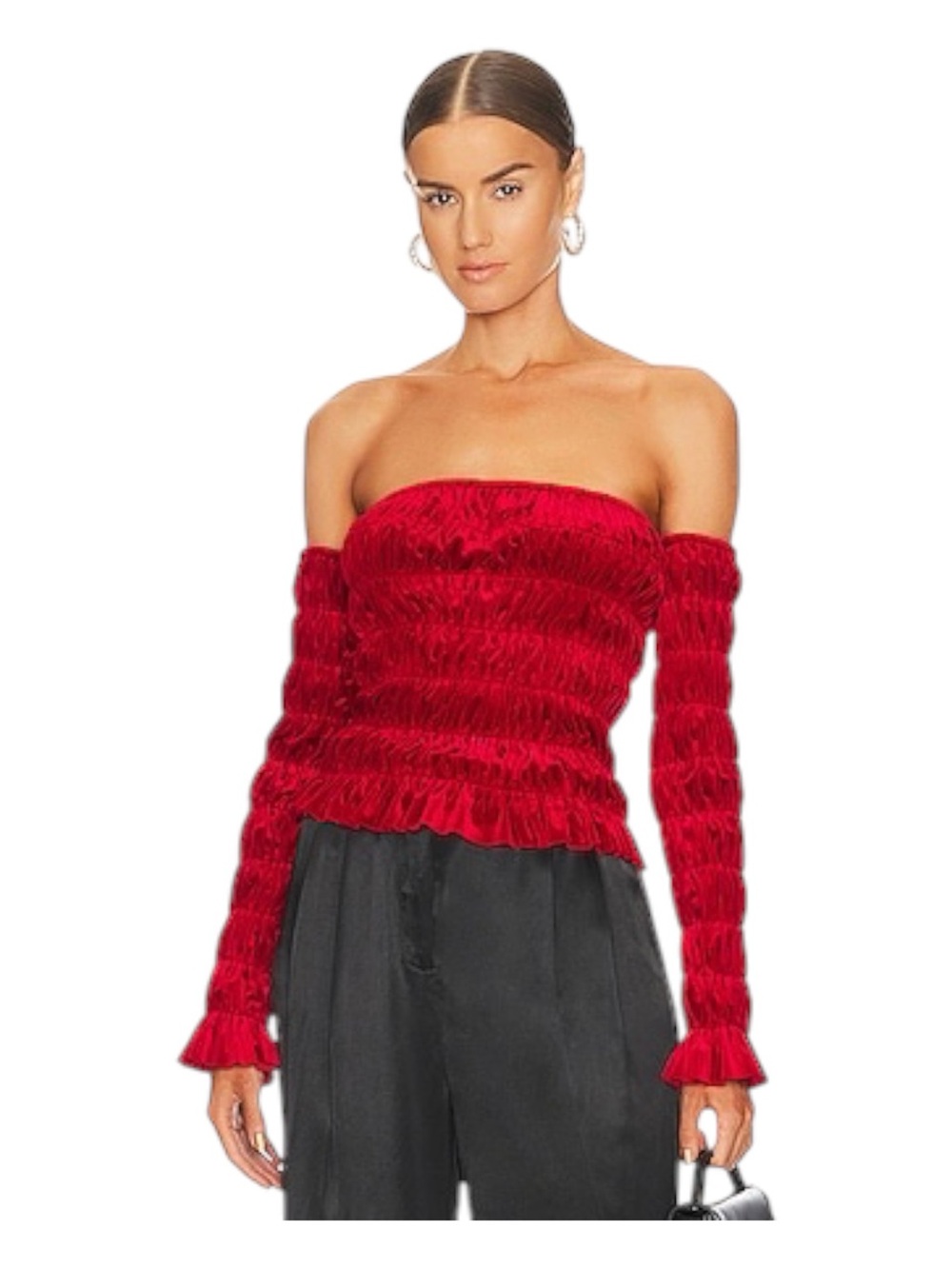 Norma Kamali Red Velvet Tube Top with Removable Sleeves M $145 NWT